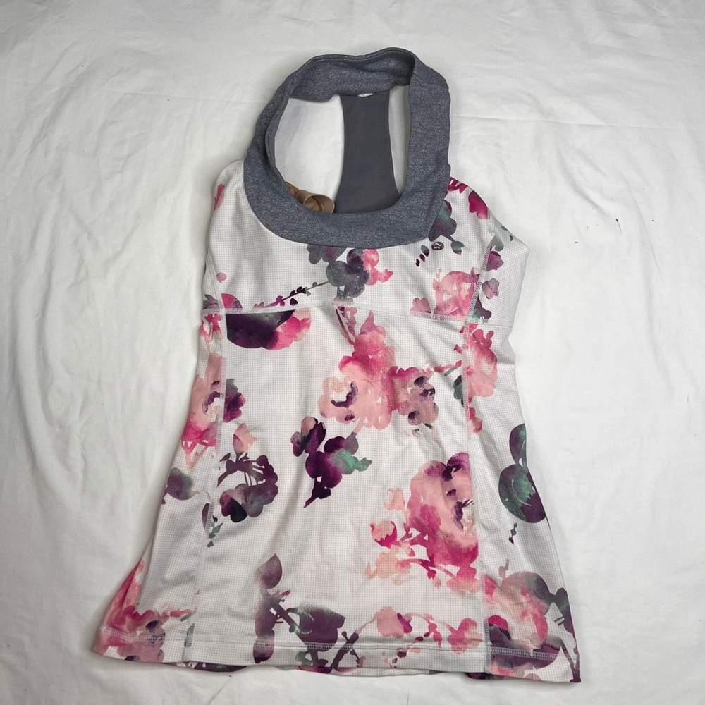 Lululemon Racerback Tank Top Women’s S? White Floral (Check Measurements) A0203